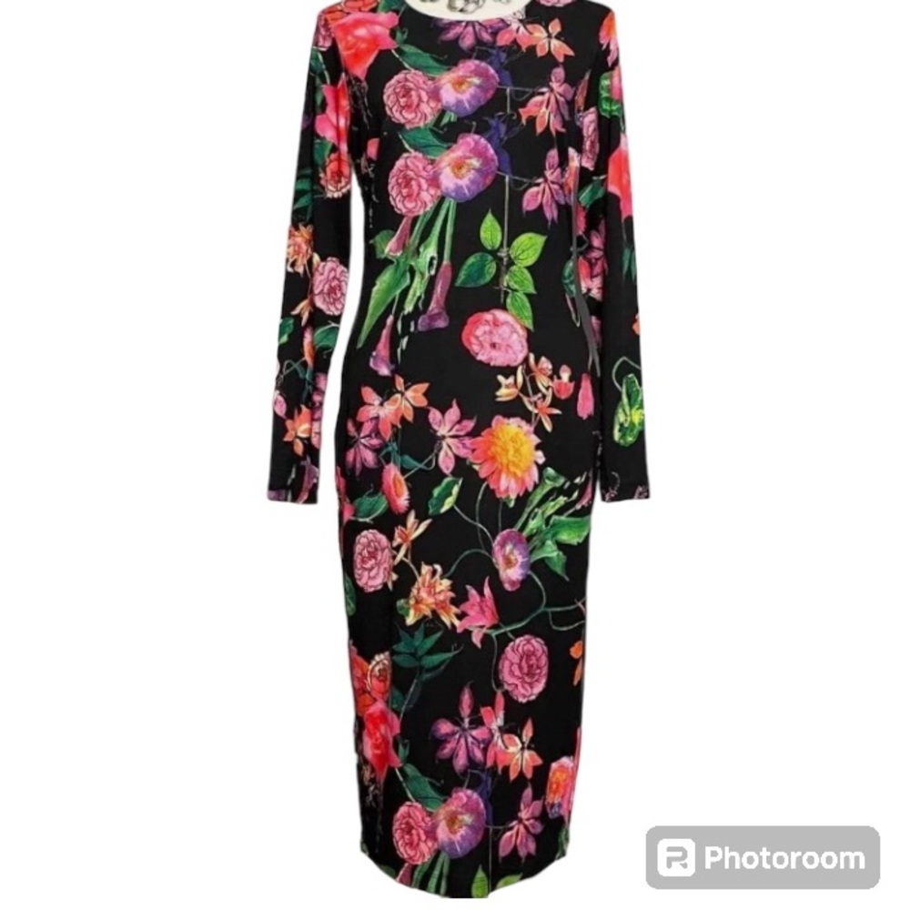 Venus sz M Midi Floral Long Sleeve Dress
